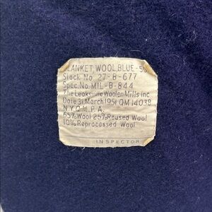 Leaksville Woolen Mills Vintage US Military Blanket Wool Blanket March 1951